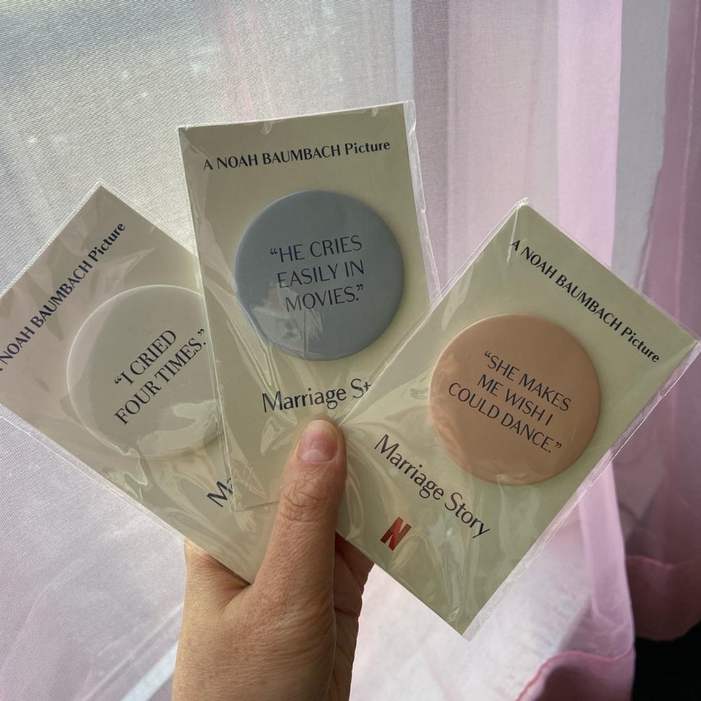 Limited edition pins from Noah Baumbach’s MARRIAGE STORY